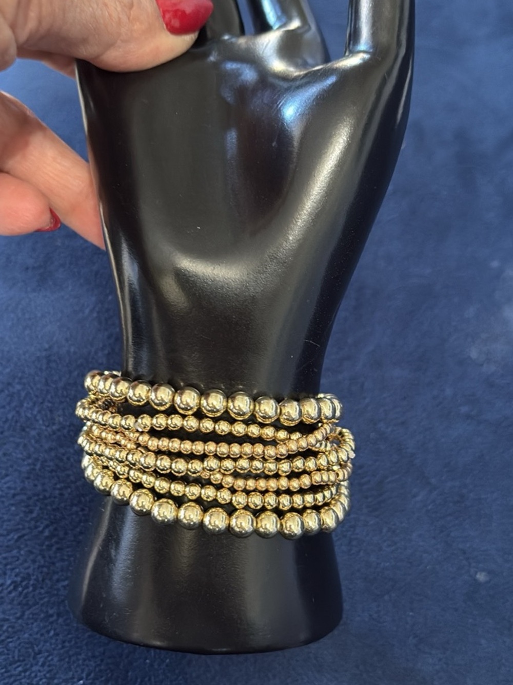 Gold Beaded Stretch Bracelet Stack (7) - Women's Jewelry